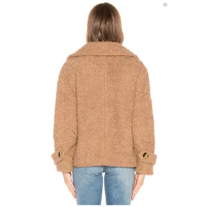 Free People Brown Sherpa Button Front Peacoat Cozy Textured Jacket Women Sz S thumbnail 12