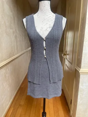 Free People Beach Rhea Knit Mini Skirt & Vest Set Ribbed XS Grey Coquette thumbnail 3