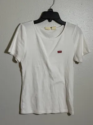 Levi's Women's Ribbed Minimalist White Perfect Crewneck Short-Sleeve Tee size S‎ thumbnail 2
