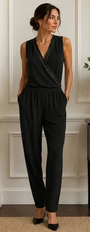 White House | Black Market Satin Jumpsuit Sz 8 Metallic Trim Mob Wife Sleeveless Quiet Luxury Glam thumbnail 1