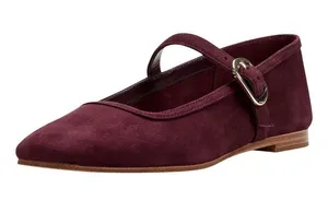 NWT Marc Fisher Dress Flats with Square Toe and Ankle Strap Red Suede Purple 8M thumbnail 1