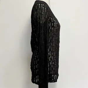 BKE Long Sleeve Top XL Black V-Neck Open Knit Distressed Textured Goth Punk thumbnail 4