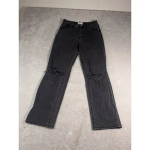 Rollas Jeans Womens 28 Black Denim Original High Rise Straight Distressed thumbnail 3