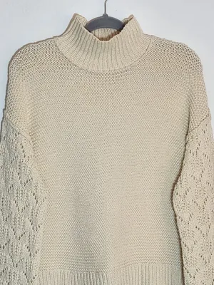 Universal Thread Cream Cropped Sweater with Open Knit Sleeves Size Medium thumbnail 2
