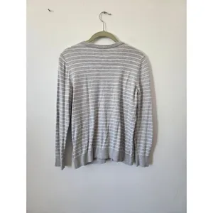 Jones New York Gray Striped Cardigan Sweater Gold Buttons Preppy Old Money M thumbnail 7