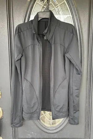 GapFit Womens Black Full Zip Active Jacket‎ Thumbholes Mock Neck XS thumbnail 1