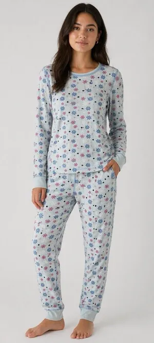 Steve Madden Women’s 2-Piece Size Medium Pajamas Waffle Knit Snowflakes thumbnail 1