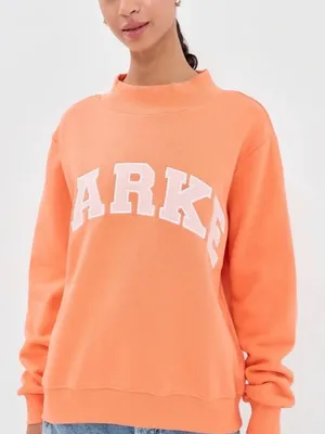 PARKE Varsity Mockneck Sweatshirt Creamsicle Orange + Rose Pink Small/Medium NWT thumbnail 1