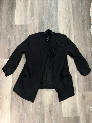 Simply Vera Wang Womens XL Black Draped Open Front Boyfriend Blazer 3/4 Sleeve thumbnail 2