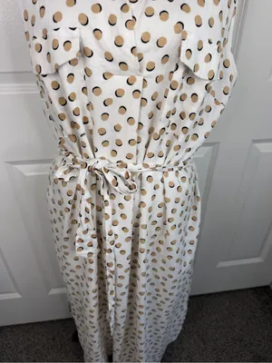 Ann Taylor XL Linen Blend Polka Dot Belted Sleeveless Midi Shirt Dress thumbnail 4