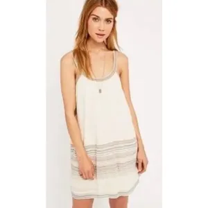 Ecote Women Small Cream Boho Dress Mini Frock Embroidered‎ Racerback Rayon thumbnail 3