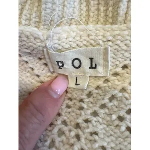 POL Women Cream Pointelle Knit BoHo Cardigan Crochet Granny Square Sleeve Large thumbnail 7
