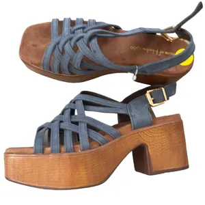 House Of Harlow 1960 Georgia Platform Wedge‎ Sandal Platform 9 Blue Leather thumbnail 3