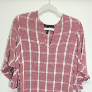 BCBGMAXAZRIA Tati Maroon Plaid V Neck Dress Size Small‎ thumbnail 4