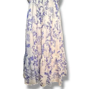 Lulus Float To‎ You White Blue Floral Halter Tiered Midi Dress Small Romantic thumbnail 4