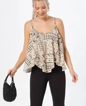 Free People Hey Girl Paisley Tan Strappy Handerkerchief Crop Top NWT Sz. M thumbnail 1
