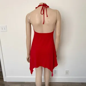 [White Fox] Red Y2K Ruffle Halter Neck Asymmetrical Hem Mini Dress Size Large L thumbnail 3