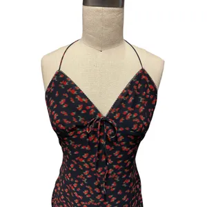 White Fox Black Floral Slip Dress Open Back Tie Maxi Small thumbnail 4