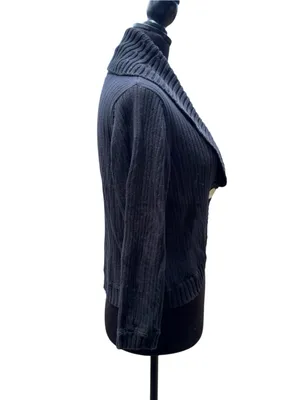 Kenneth Cole Reaction Black Cropped Ribbed Cardigan Shawl Collar‎ 1 Button Large thumbnail 4