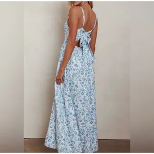 Mika &‎ Gala maxi boho white blue floral dress sleeveles coastal soft girl XL thumbnail 2