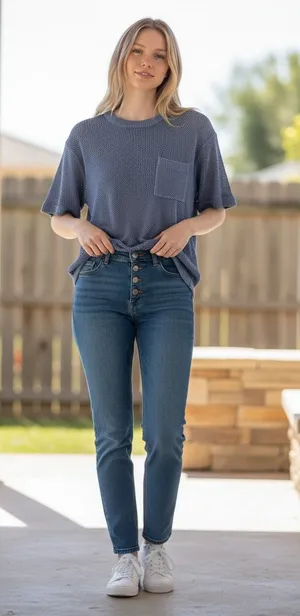 Abercrombie & Fitch Blue Open Knit Oversized Short Sleeve Sweater Top Sz XXL 2XL thumbnail 1