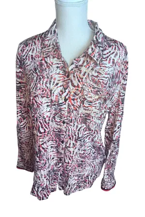 Liverpool Los Angeles Mixed Animal Print Button Down Shirt blouse career Large thumbnail 1