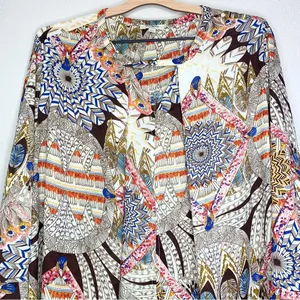 Umgee Bohemian Multicolor Printed Bell Sleeve Ruffle Hem Mini Dress Size L thumbnail 5