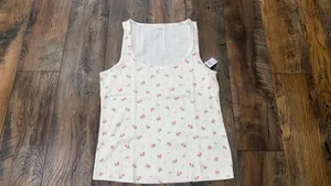 Gap Women’s Pajama Set, Wide Leg Pants And Tank Top, Cream Pink, Size Large, NEW thumbnail 4
