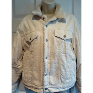 Levi's Sherpa Trucker Jacket Corduroy Cream Ivory Size L Fleece Lined Coat thumbnail 2
