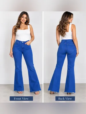ZARA Women’s Blue High Rise Flare Jeans Raw Hem Size 10 EUR 42 thumbnail 2