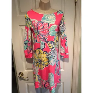 Lilly Pulitzer‎ Pink Floral Pima Cotton Boat Neck Sheath Dress Womens Small thumbnail 2