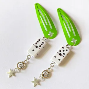 Handmade y2k grunge Kawaii funky unique dangle hair clips set of 2🎲💚🌀 thumbnail 1