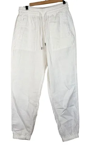 Athleta Retreat‎ Linen White Jogger Pants Elastic Drawstring Pockets Size 2 thumbnail 1