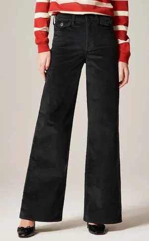 NWT J. Crew Wide Leg Trouser Pants Black Washed Velvet Soft Luxe Sz 26P Petite thumbnail 1