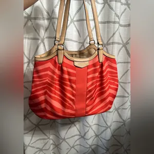 Coach Red and Tan Zebra Striped Purse 👜 thumbnail 8
