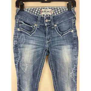 ARIAT R.E.A.L. Skinny Jeans Women’s 26R Low Rise Denim Frayed Hem Blue thumbnail 3