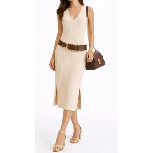 Massimo‎ Dutti ITALIAN YARN Designer Cream lightweight Knit Maxi Dress Luxury M thumbnail 2
