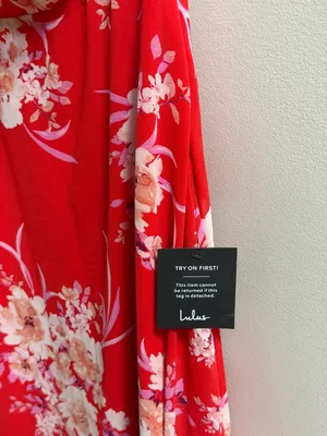 NEW Lulus Brunch Besties Red Floral One Shoulder Midi‎ Graduation Wedding Dress thumbnail 10