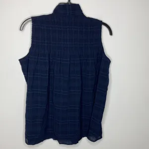 NWT Ann Taylor navy‎ blue plaid tie neck top size small thumbnail 8