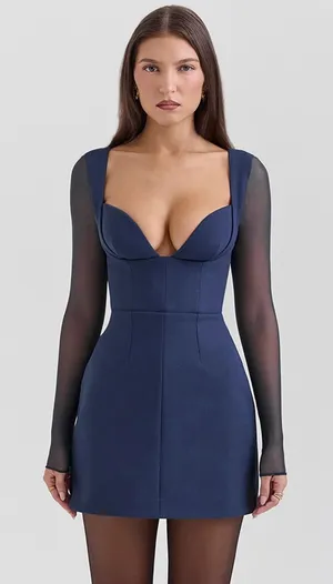 House of CB Angelie Midnight Stretch Crepe Plunge Mini Dress XL thumbnail 1