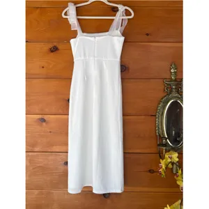 Lulus Romantic Celebration White Tie-Strap Bodycon Midi Dress Elegant Small thumbnail 3