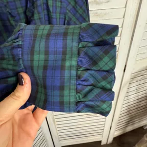 BROOKS BROTHERS Women's 8 Tartan Navy Plaid Long Sleeve Button Top Ruffle Neck thumbnail 9