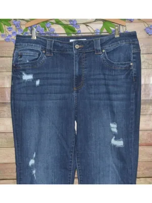 Plus Size 18 KanCan High Rise Dark Wash Ripped Bootcut Jeans Stretch Denim thumbnail 2