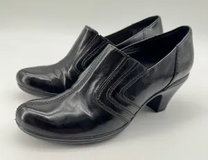 Clarks Chiffon‎ Petal Pumps 6.5M Black Slip On Stitched Heel Comfort Teacher thumbnail 1