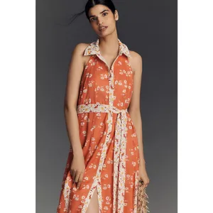 Anthropologie Maeve Halter Open-Back Godet Midi Shirt Dress Mixed Floral Boho thumbnail 9