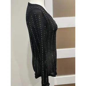 Vocal Womens Black Rhinestone‎ Embellished Mesh Long Sleeve Top Small 13473L thumbnail 2