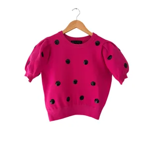 English Factory Hot Pink Sequin Polka Dot Puff Sleeve Sweater S thumbnail 2