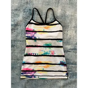 Lululemon Splatter Stripe Black White Multi Power Y Tank Top Size 4 thumbnail 3