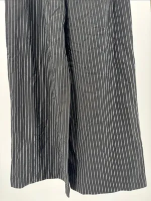 JODIFL Black Pinstripe Elastic-Waist pull on ruffle wide leg Trousers S preppy thumbnail 3