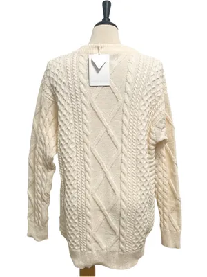 Aelfric Eden Ivory Cable Knit Retro 90s Long Sleeve Crew Neck Sweater New XL thumbnail 4